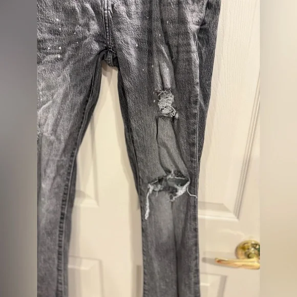PacSun Distressed Black Slim Boot Jeans Size 29 High Rise Raw Hem - Picture 4 of 9